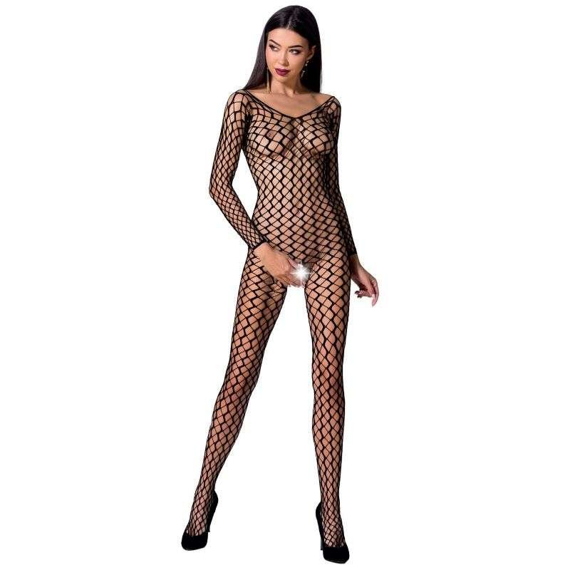 Bodystocking Sexy a Rete Aperta con Ricami Passion Nero