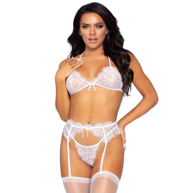 Set Lingerie Sexy in Pizzo Ciglia con Strass e Reggicalze S