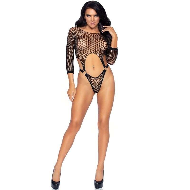 Body lingerie nero con top a bretelle e dettaglio O-ring elegante