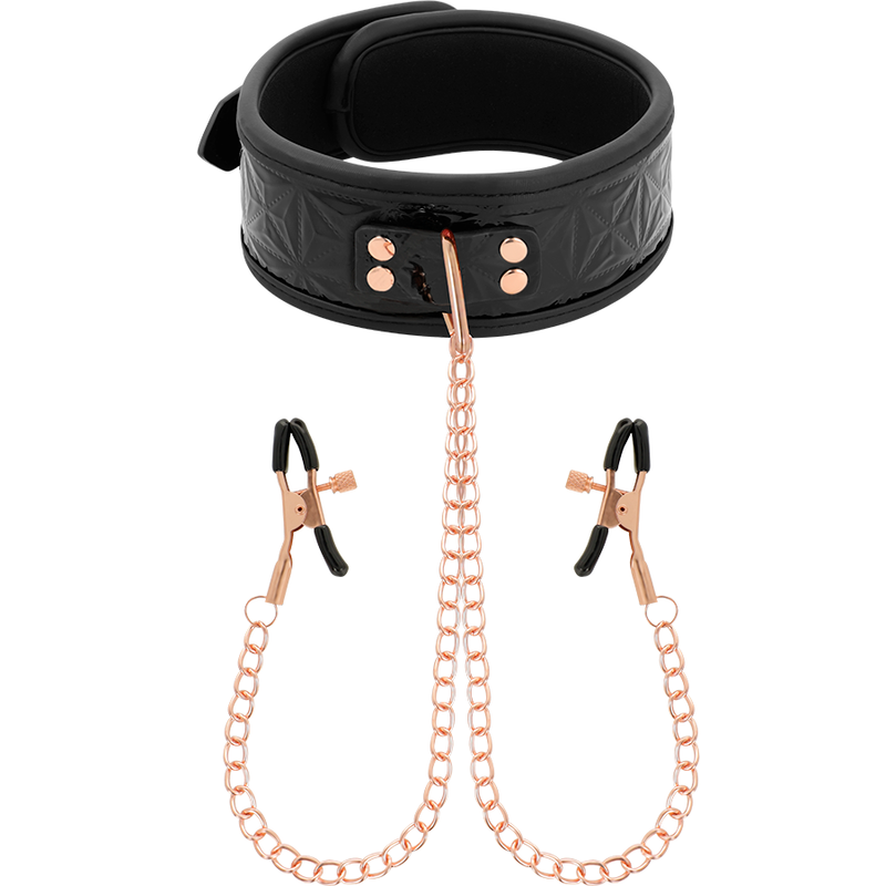 Collare Bondage con Catena d'Argento e Morsetti per Capezzoli