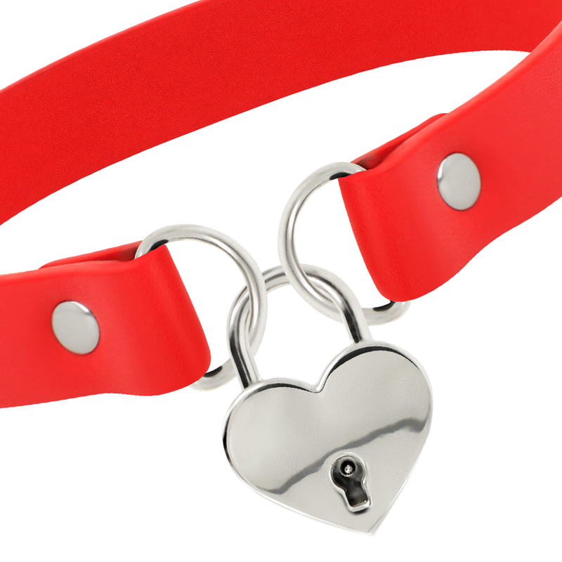 Collana fetish in pelle vegana con cuore e chiave, regolabile