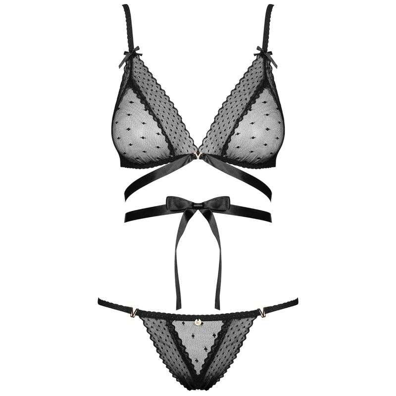 Completo sexy nero trasparente con fiocchi e laccetti incrociati