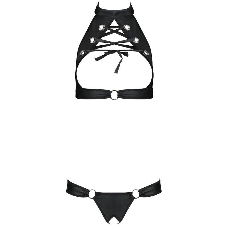 Completo seducente in ecopelle con top e perizoma cut-out