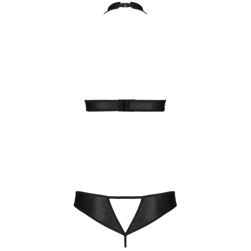 Completo seducente in ecopelle con top e perizoma cut-out