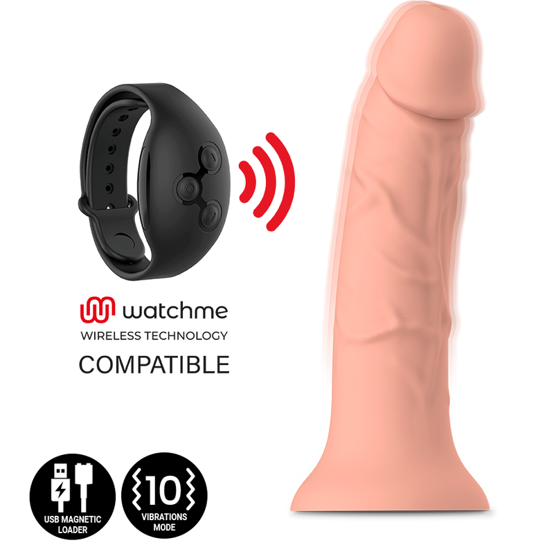 Dildo realistico vibrante in silicone, compatibile con Watchme