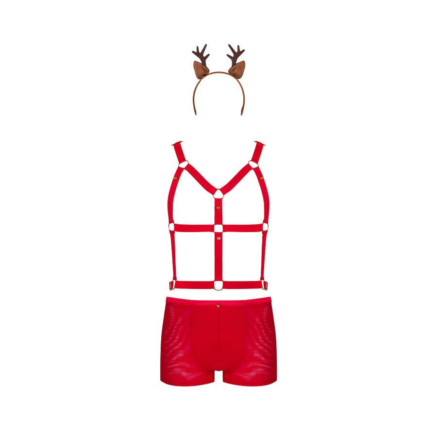 Set Sexy Natale: Imbracatura rossa, boxer in rete e orecchie di renna