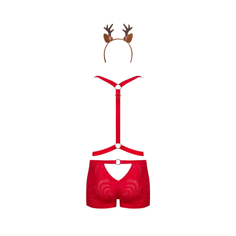Set Sexy Natale: Imbracatura rossa, boxer in rete e orecchie di renna