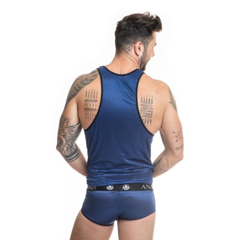 Top Uomo NAVALE in Raso Nero a Righe Blu Navy