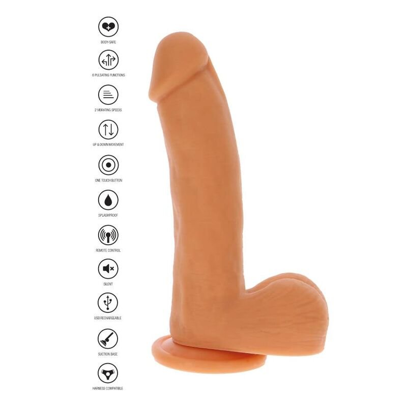 Dildo Realistico con Base Ventosa e Movimento Pulsante - 19,5 cm