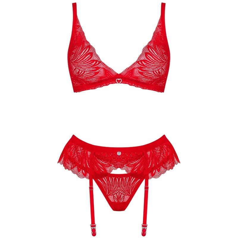 Set Lingerie in Pizzo Rosso con Reggiseno e Reggicalze Seducente