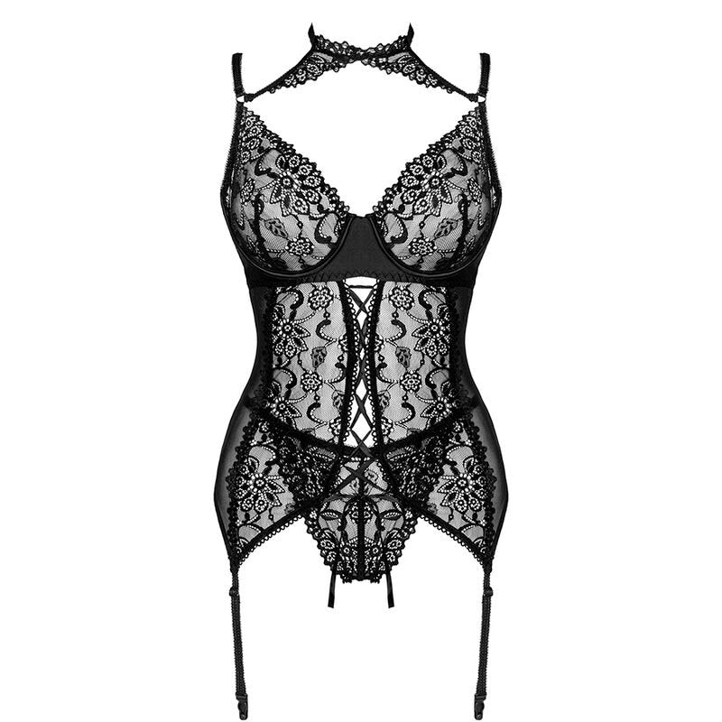 Corsetto nero regolabile con pizzo e perizoma - Eleganza sensuale Liv Co
