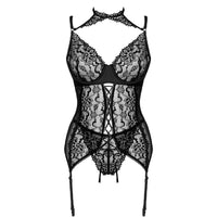 Thumbnail for Corsetto nero regolabile con pizzo e perizoma - Eleganza sensuale Liv Co