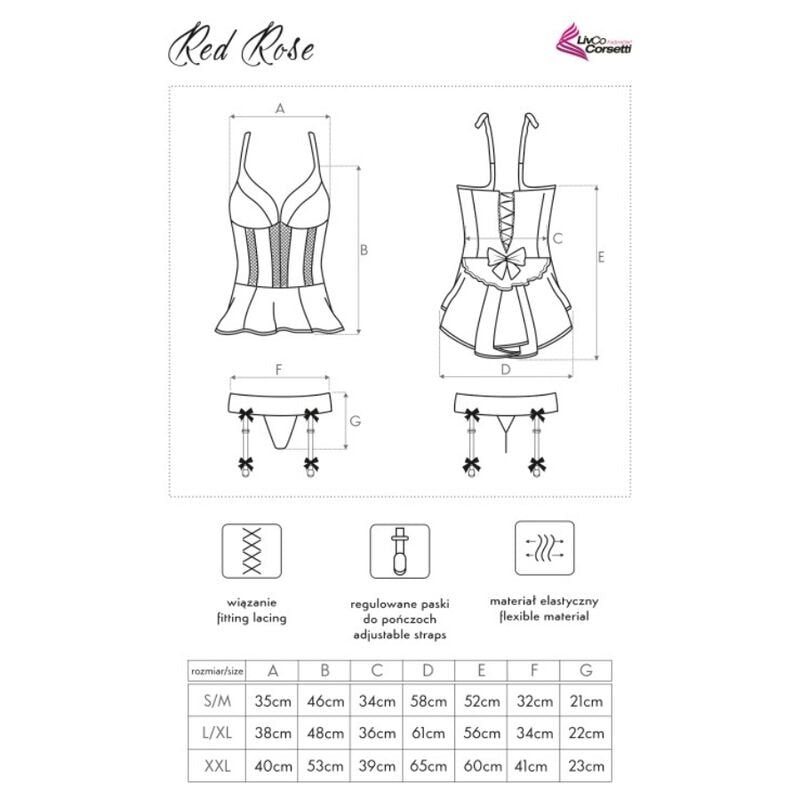 Set Red Rose sexy con corsetto ricamato e reggicalze eleganti