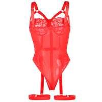 Thumbnail for Body sexy con giarrettiera in pizzo rosso elegante e seducente