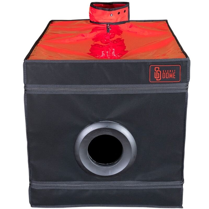Cabina BDSM Secret Dome in Nero e Rosso per Gioco di Ruolo e Controllo