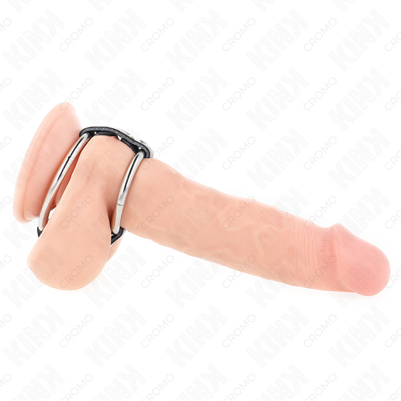 Anello doppio in metallo e pelle collegato, controllo intenso e stile sofisticato