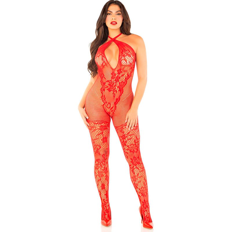 Bodystocking Rete Floreale Rossa Elegante e Seducente