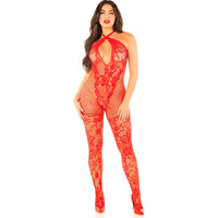 Thumbnail for Bodystocking Rete Floreale Rossa Elegante e Seducente