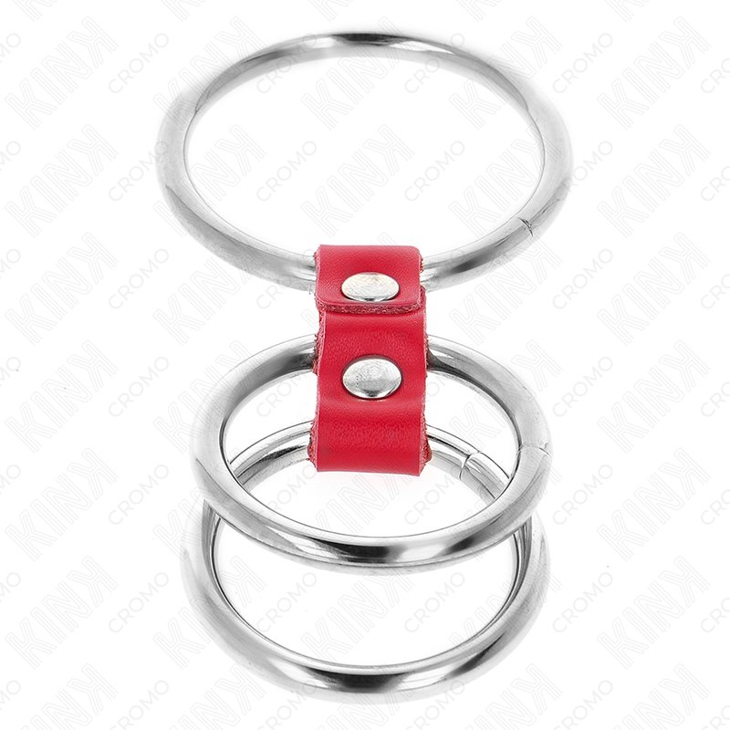 Anello pene in metallo e pelle rossa da 3,7 a 5 cm, controllo e piacere