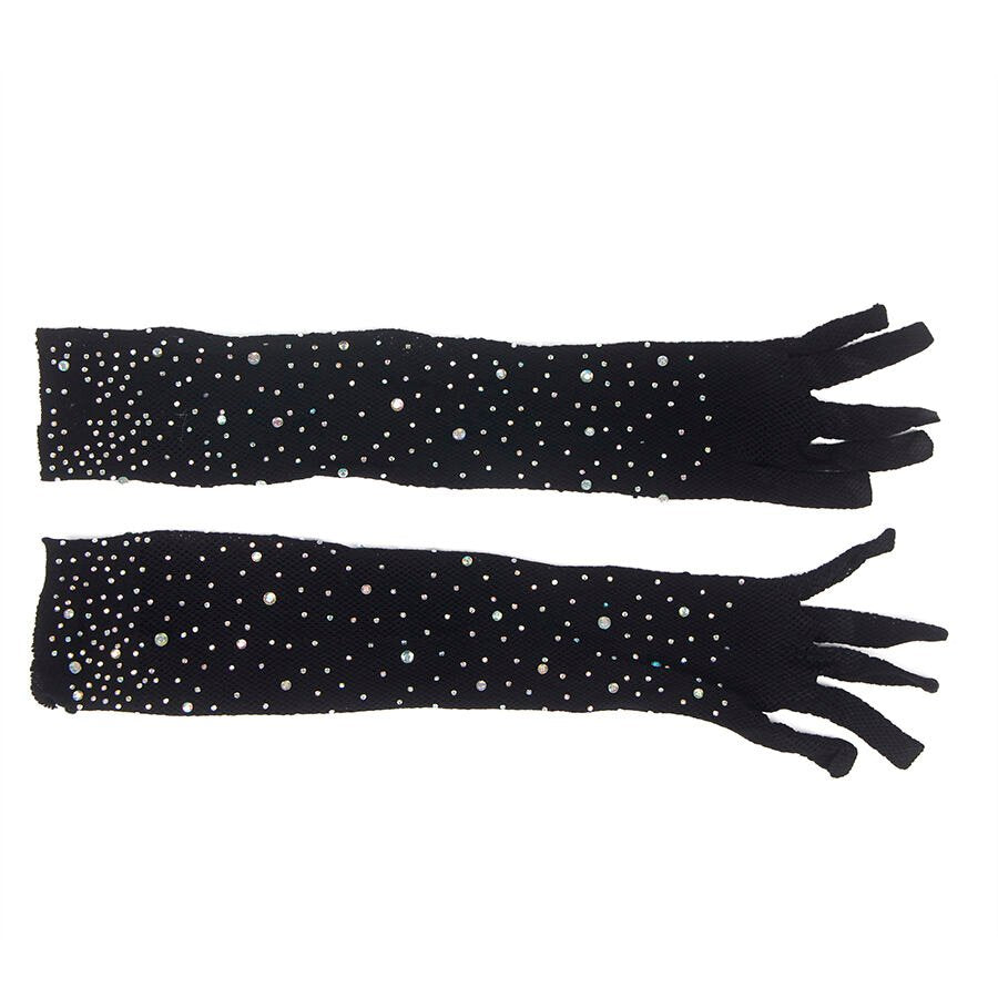 Guanti neri glitter con diamanti di lusso per serate eleganti
