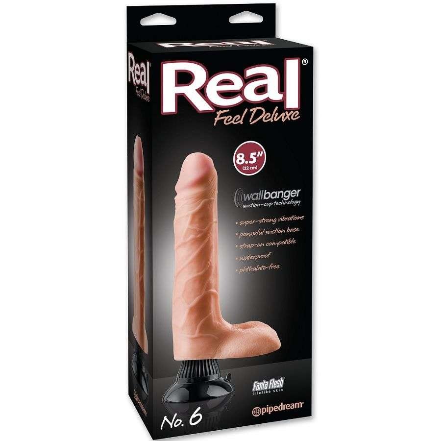 Vibratore Real Feel con venature e base ventosa ultra resistente. Realistico e morbido grazie al Fanta Flesh, con design dettagliato e stimolazioni naturali. Base adesiva potente per piacere intenso e libertà totale, comfort e qualità garantiti