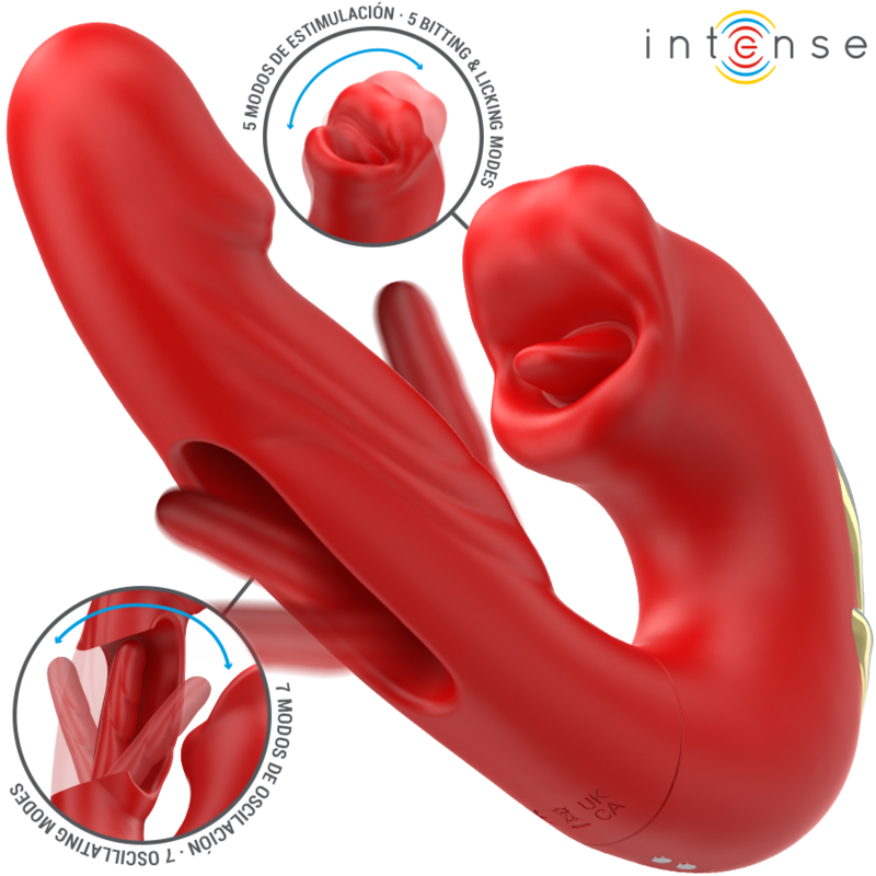 Vibratore Doppio Nathy con Stimolazione Bocca, Intense Rosso