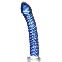 Thumbnail for Fallo in Vetro Blu Curvo con Scanali Stimolanti Unisex e Sicuro