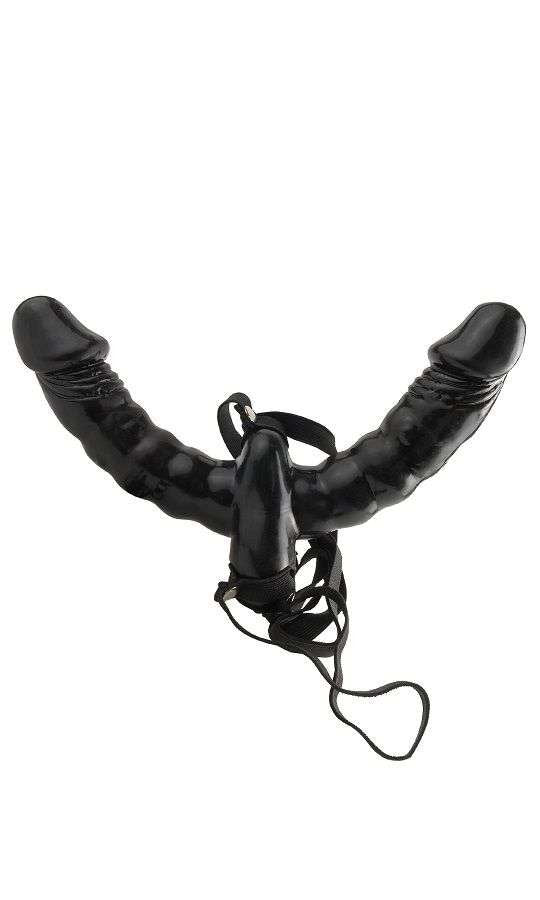 Strap-On Vibrante Doppio, 15 cm, Imbracatura Regolabile, Maschera Gratis