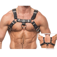 Thumbnail for Imbracatura Pettorale in Pelle e Metallo Nero – Regolabile e Seducente