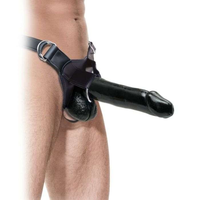Strap-on cavo in gomma 12 pollici con imbracatura in pelle