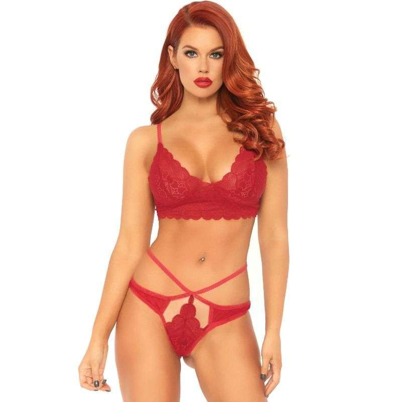 Set Lingerie Elegante in Pizzo Rosso Leg Avenue S/M M/L