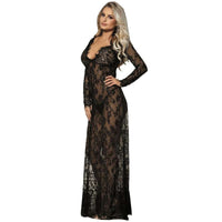 Thumbnail for Abito lungo nero sensuale con lacci floreali ed eleganza sublimata