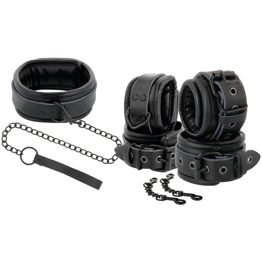 Set di Collare, Manette e Guinzaglio in Pelle Resistente per BDSM