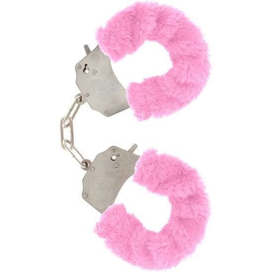 Polsini in Peluche Rosa con Catena Cromata e Chiavi Sicurezza