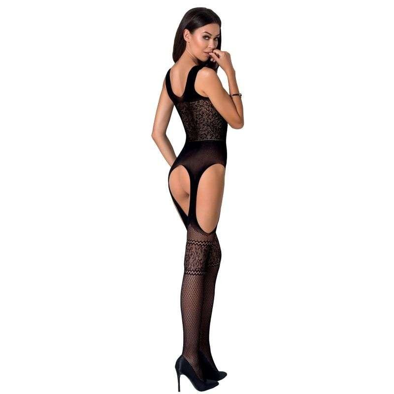 Bodystocking aperto sexy con ricami trasparenze Passion nero