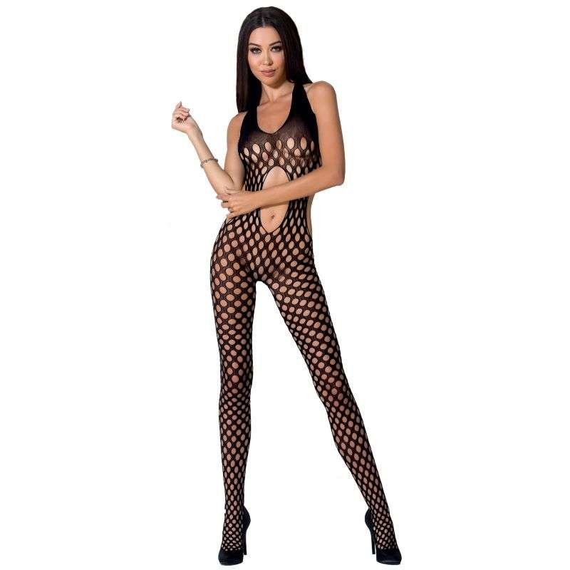 Bodystocking sexy a rete con ricami trasparenti Passion nero