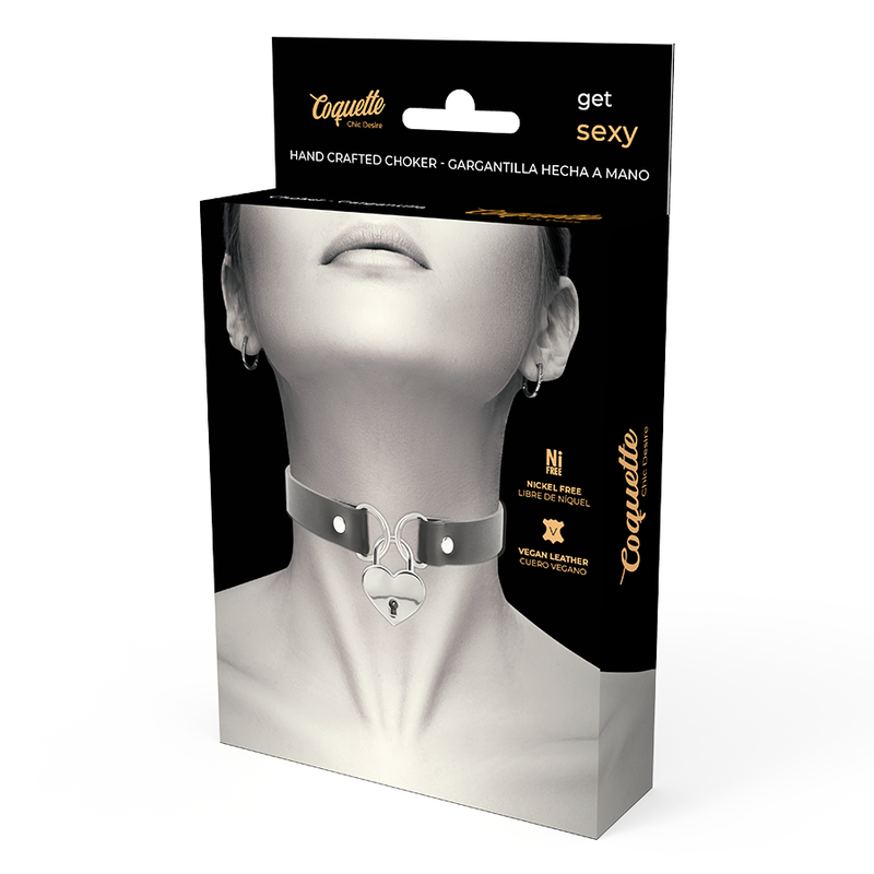 Collana fetish in pelle vegana con cuore e chiave, regolabile