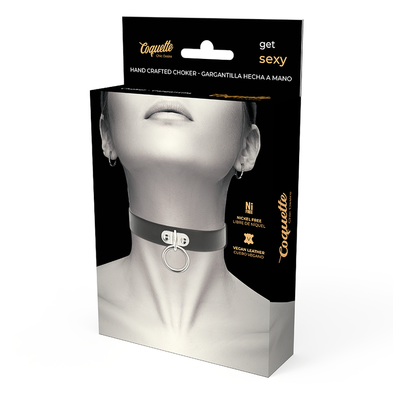 Collana fetish vegana regolabile in pelle senza nickel di Coquette