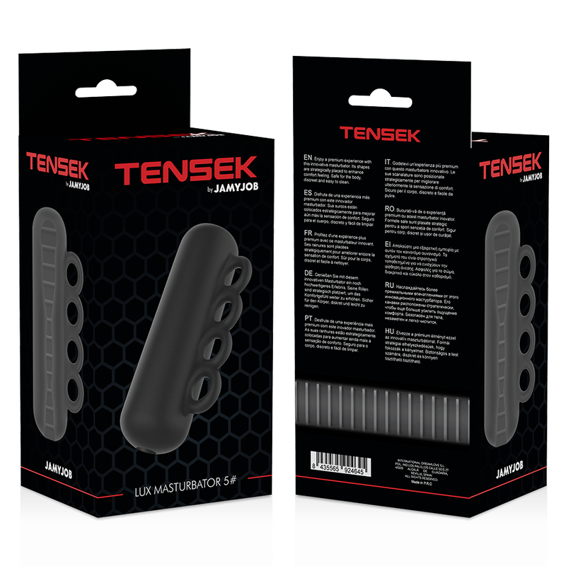 TENSEK 5 Masturbatore Nero con Linee di Stimolazione e Maniglia Ergonomica